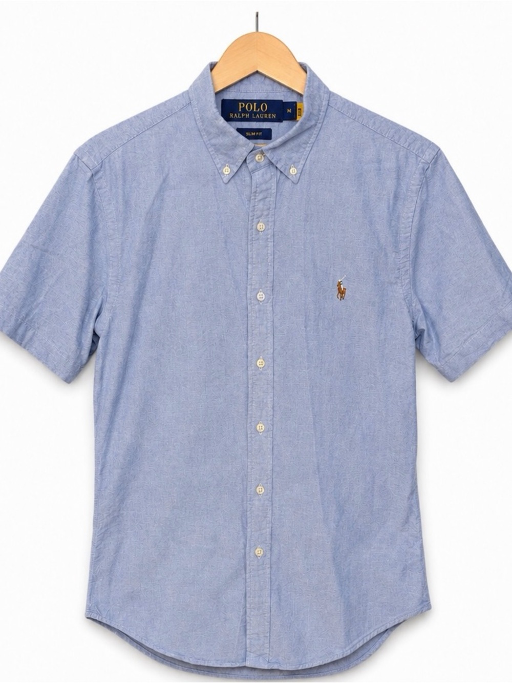 Polo Ralph Lauren Slim Fit Oxford Button Down Shirt Blue Mens M Short Sleeve